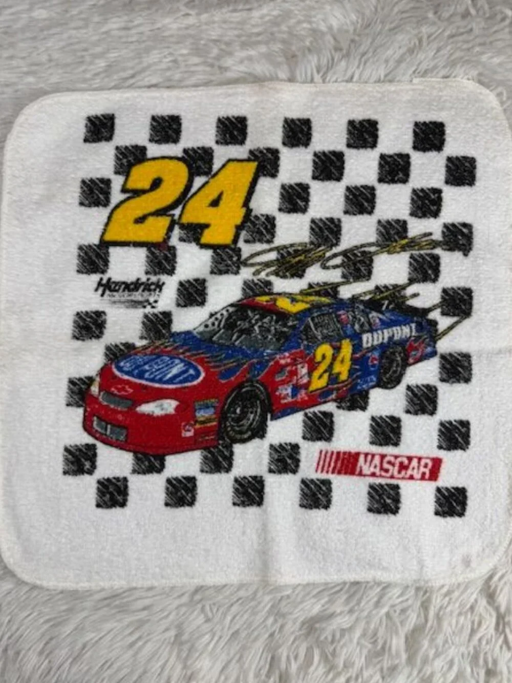 Vintage 2pc NASCAR Jeff Gordon Signature 24 Checkered Flag Cotton Wash Cloths
